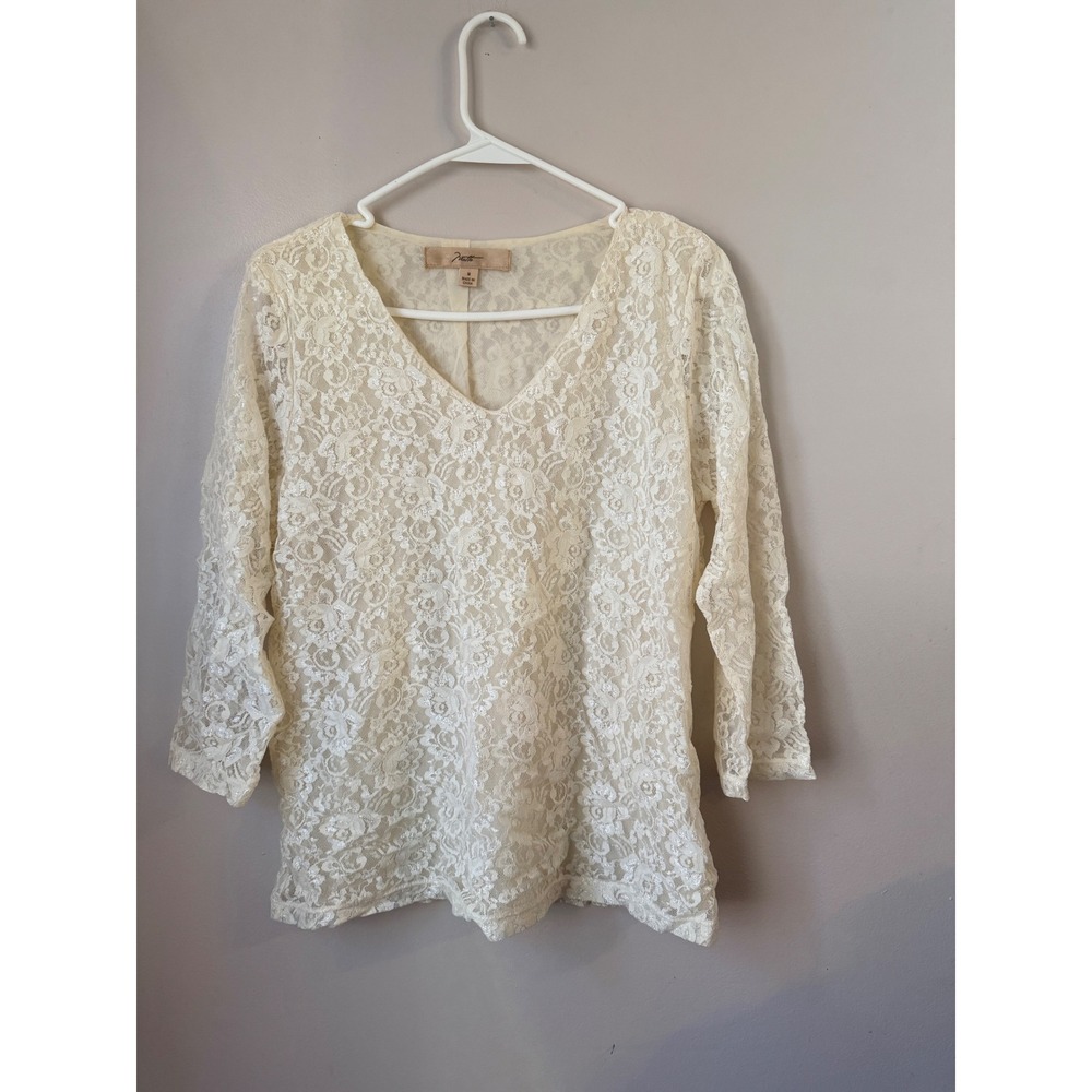 Motto Lace Overlay  Top Cream Romantic Women's M Coquette Feminine Fairycore‎